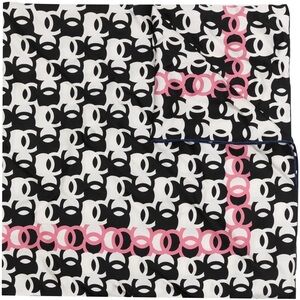 CHANEL Black White and Pink Logo Scarf Twill